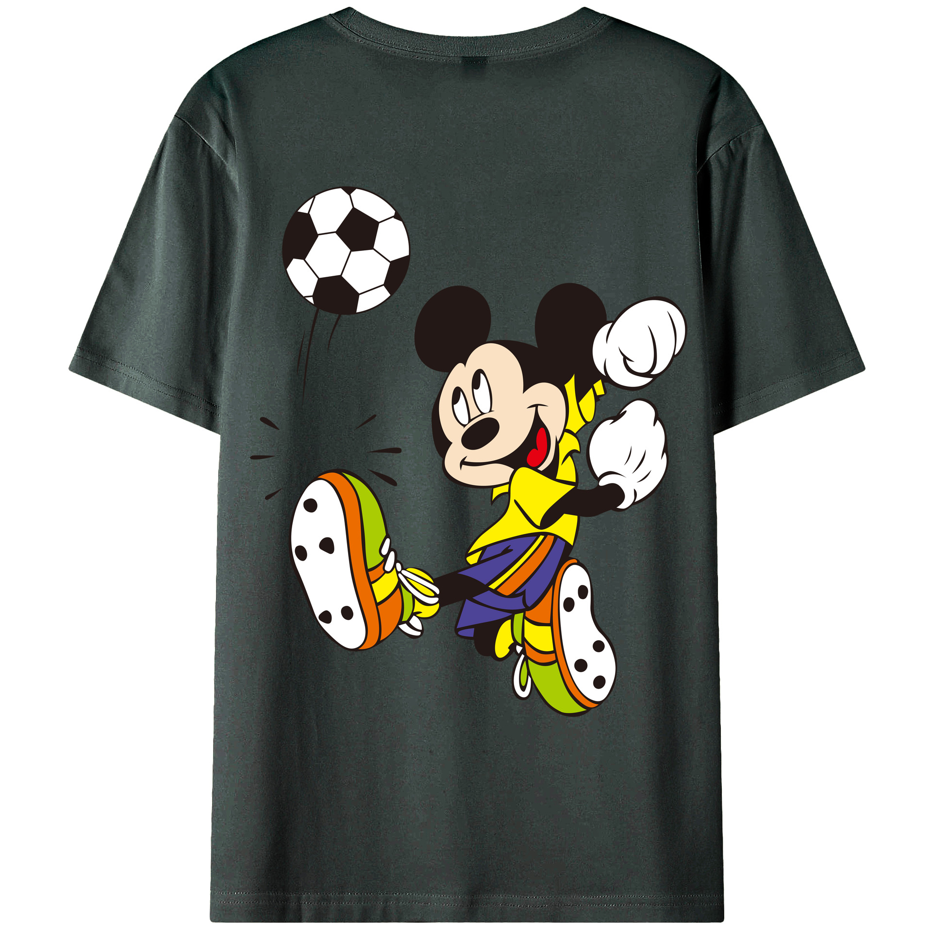 ミッキーマウス Mickey Mouse 綿100％ メンズ半袖Tシャツ（バックプリント） 通気性